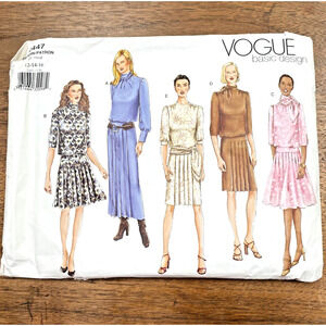 Vogue Sewing Pattern 2447 Midi Dress Blouson Drop Waist Y2K 2000s sizes 12-16